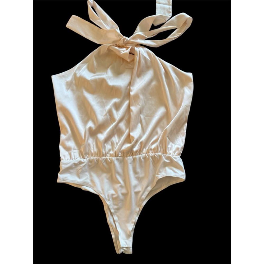 Brown Eyed Girl Beige Halter Bodysuit Large